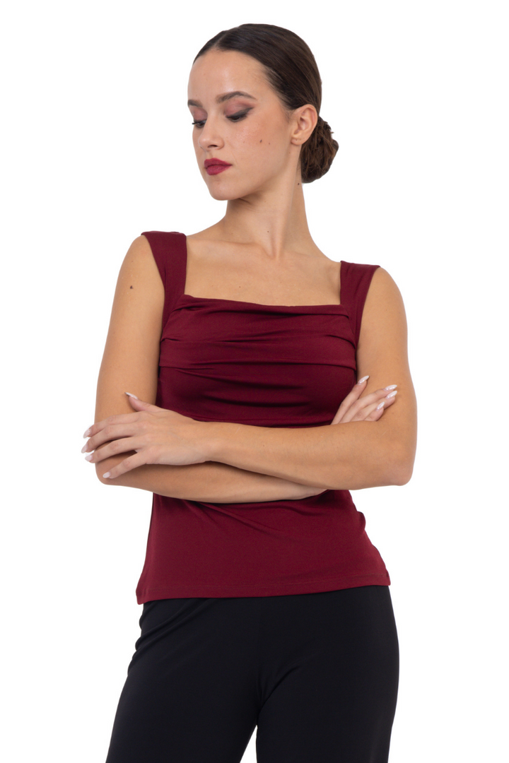 Square Neckline Top With Bust Gatherings