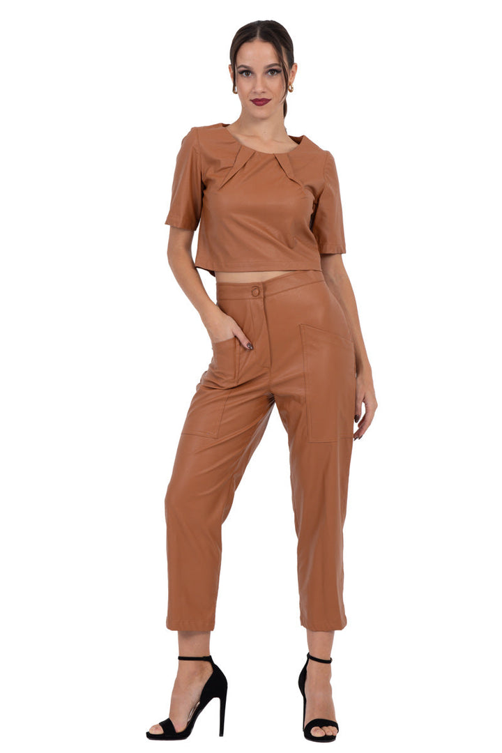 Tan Faux Leather Trousers