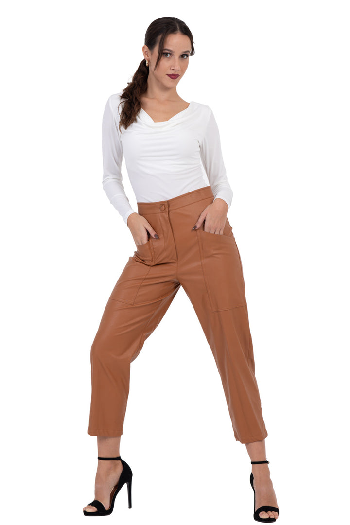 Tan Faux Leather Trousers