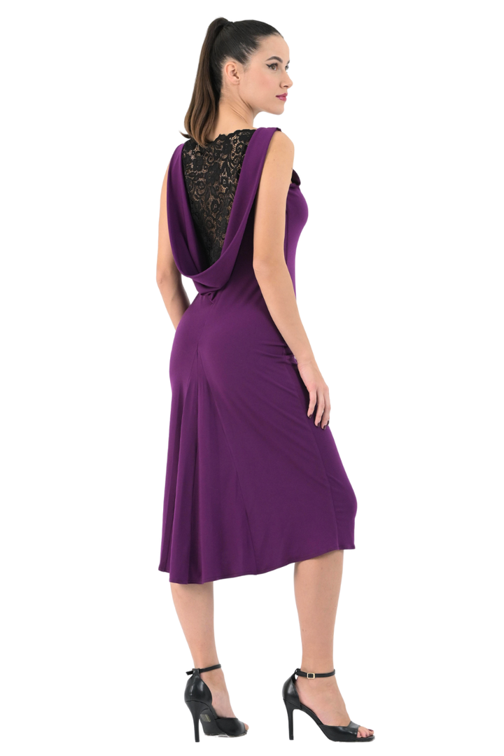 Black Dress With Blue Lace Draped Back | Tango Attire conDiva Black Dress With Blue Lace Draped Back | Tango Attire conDiva