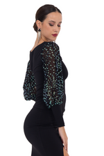 Load image into Gallery viewer, Tango Top With Mesh Sparkling Detailed Sleeves