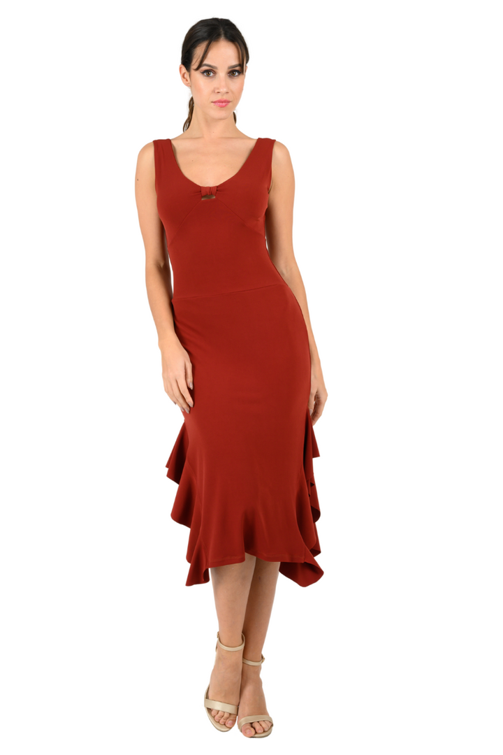 Tango Dress With Low Bow Back & Side Ruffles