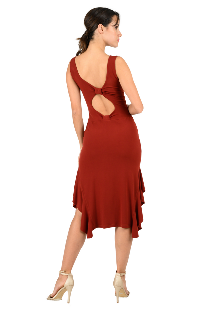 Tango Dress With Low Bow Back & Side Ruffles