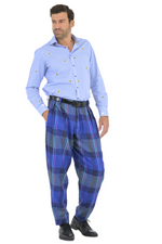 Load image into Gallery viewer, Tapered Blue Checkered Tango Pants With Two Inverted Pleats
