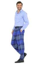 Load image into Gallery viewer, Tapered Blue Checkered Tango Pants With Two Inverted Pleats
