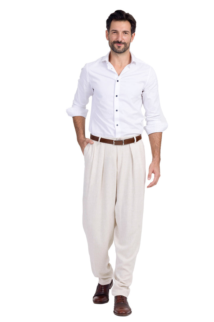 Tapered Sand Beige Tango Trousers With Two Inverted Pleats