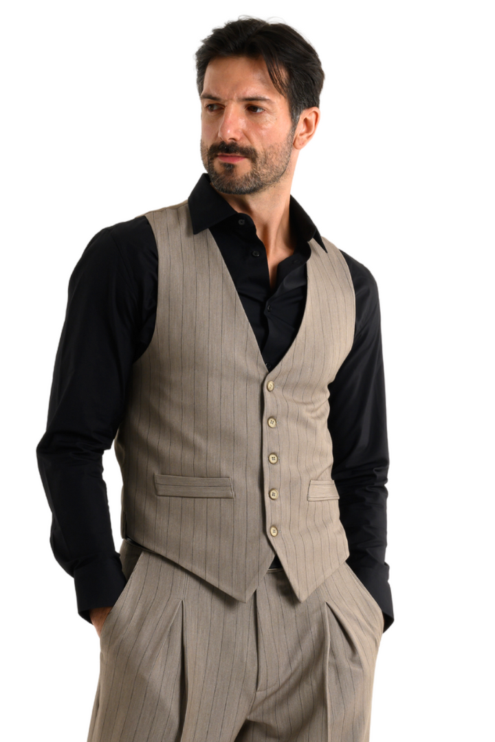 Taupe Striped Men's Tango Vest