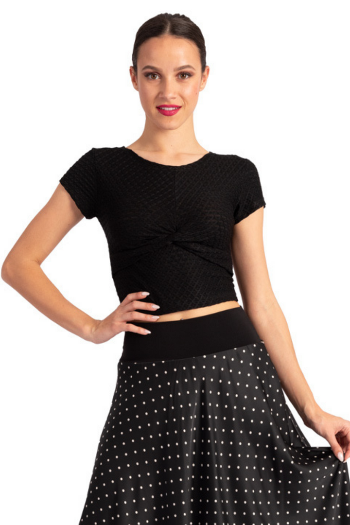 Textured Monochrome Crop Top With Front Knot
