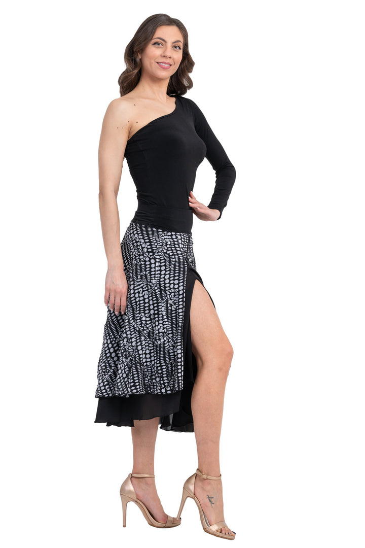 Textured Polka-Dot Print Two-layer Georgette Dance Skirt