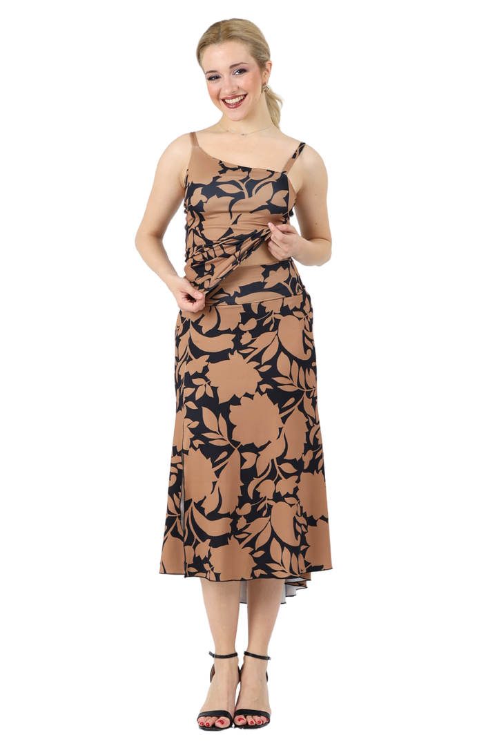 Abstract Floral Top With Asymmetric Neckline