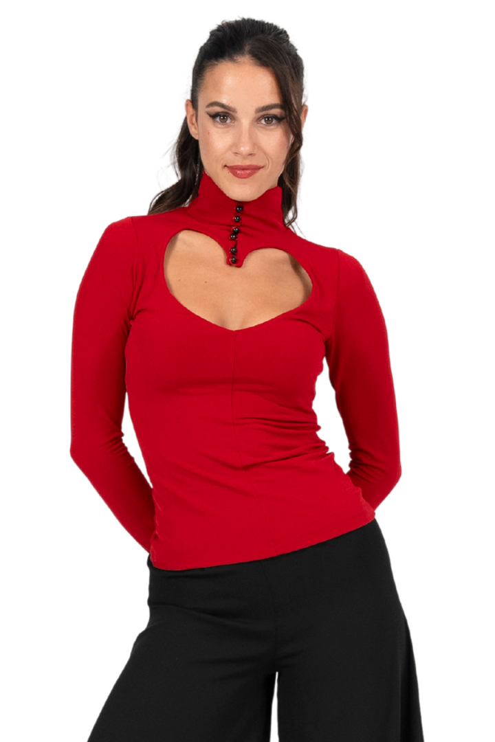 Top With Front Heart Cutout And 3/4 Sleeves