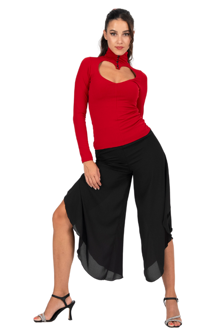 Top With Front Heart Cutout And 3/4 Sleeves