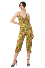 Load image into Gallery viewer, Tropical Palm Leaf Print Sleeveless Front Tie Jumpsuit