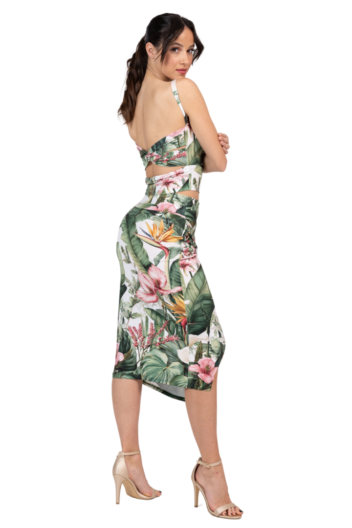 Tropical Paradise Crop Top With Low Twist Back