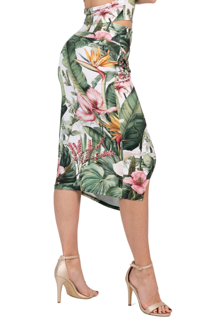 Tropical Paradise Pencil Skirt With Twist Detail