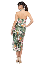 Load image into Gallery viewer, Tropical Paradise Plunge Halter Dress with Metallic Detail