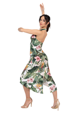 Load image into Gallery viewer, Tropical Paradise Plunge Halter Dress with Metallic Detail