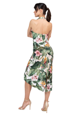 Load image into Gallery viewer, Tropical Paradise Plunge Halter Dress with Metallic Detail