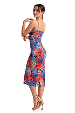 Load image into Gallery viewer, Tropical Print Bow Bust Midi Dress With Slit 