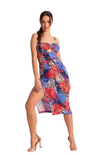 Load image into Gallery viewer, Tropical Print Bow Bust Midi Dress With Slit 