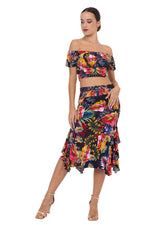 Load image into Gallery viewer, Tropical Print Midi Skirt With Side Ruffles
