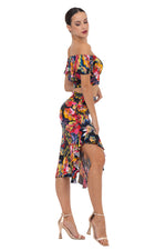Load image into Gallery viewer, Tropical Print Midi Skirt With Side Ruffles