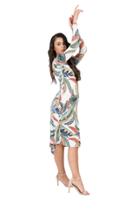Load image into Gallery viewer, Tropical Leaf Print Print Open Tie Back Tango Dress