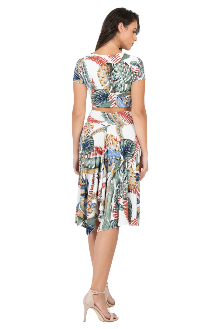 Tropical Leaf Print Skirt With Back Movement