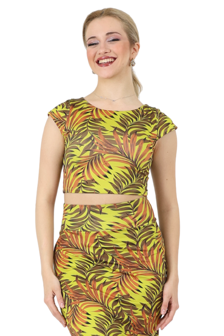Tropical Palm Leaf Print Crop Top