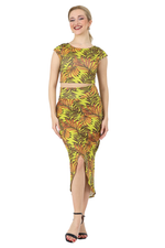 Load image into Gallery viewer, Tropical Palm Leaf Print Wrap Skirt With Curved Front Slit