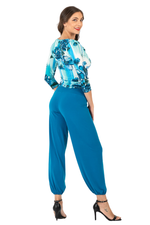 Load image into Gallery viewer, Turquoise Watercolor Floral Print Draped Neckline Top