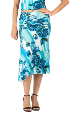 Load image into Gallery viewer, Turquoise Watercolor Floral Print Gathered Tango Skirt with Slits