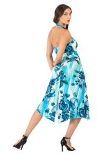 Load image into Gallery viewer, Turquoise Watercolor Floral Print Gathered Tango Skirt with Slits