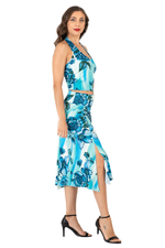 Load image into Gallery viewer, Turquoise Watercolor Floral Print Gathered Tango Skirt with Slits
