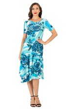 Load image into Gallery viewer, Turquoise Watercolor Floral Print Dress with Side Draping