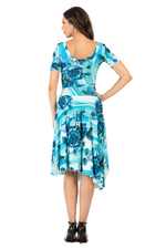 Load image into Gallery viewer, Turquoise Watercolor Floral Print Dress with Side Draping