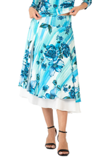 Load image into Gallery viewer, Turquoise Watercolor Floral Print Two-Layer Satin Skirt
