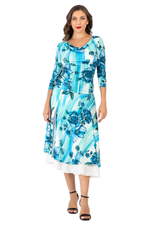 Load image into Gallery viewer, Turquoise Watercolor Floral Print Two-Layer Satin Skirt