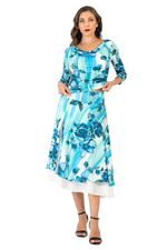 Load image into Gallery viewer, Turquoise Watercolor Floral Print Two-Layer Satin Skirt