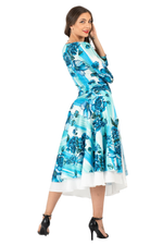 Load image into Gallery viewer, Turquoise Watercolor Floral Print Two-Layer Satin Skirt