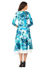 Load image into Gallery viewer, Turquoise Watercolor Floral Print Two-Layer Satin Skirt