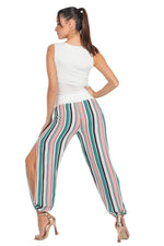 Load image into Gallery viewer, Turquoise &amp; Pink Striped Gathered Tango Pants With Slits
