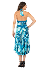 Load image into Gallery viewer, Turquoise Watercolor Floral Print Halterneck Tango Dress