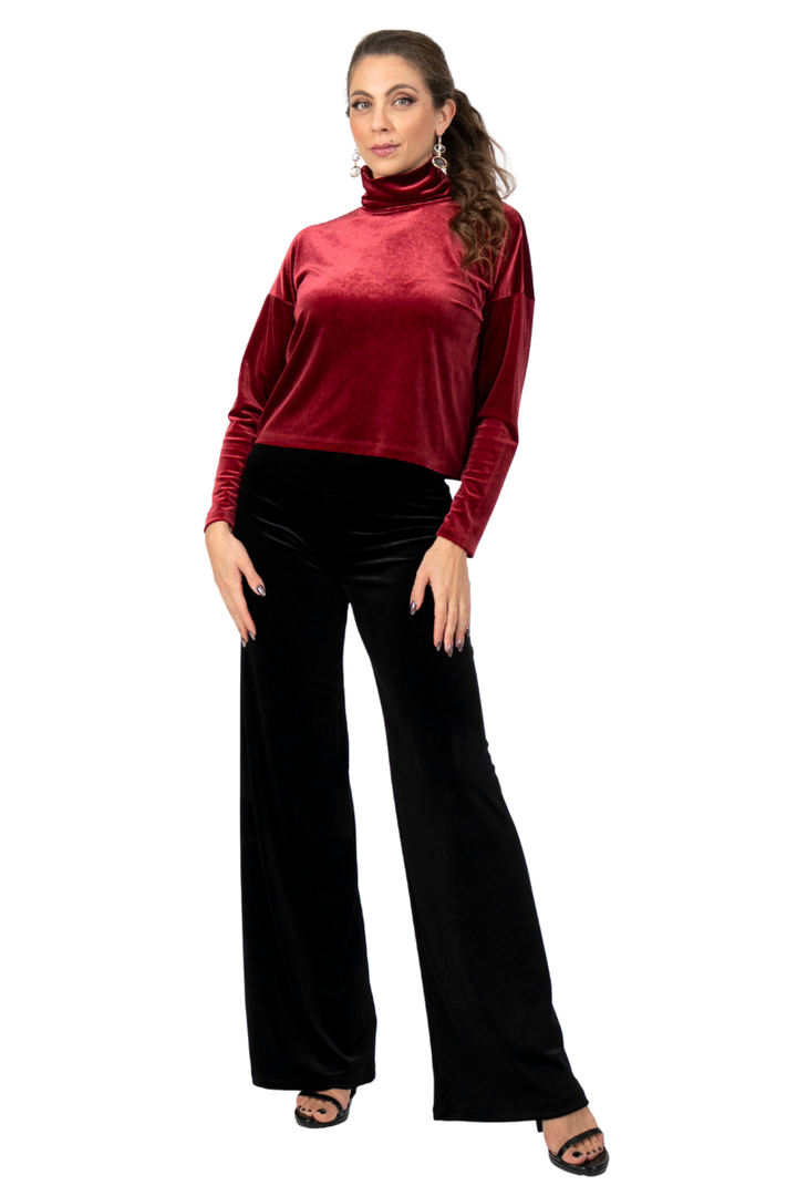 Turtleneck Velvet Long Sleeve Top