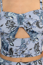 Load image into Gallery viewer, Twilight Blossom Crop Top With Front Knot Cutout

