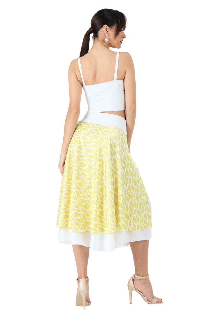 Abstract Print Two-layer Satin Dance Skirt