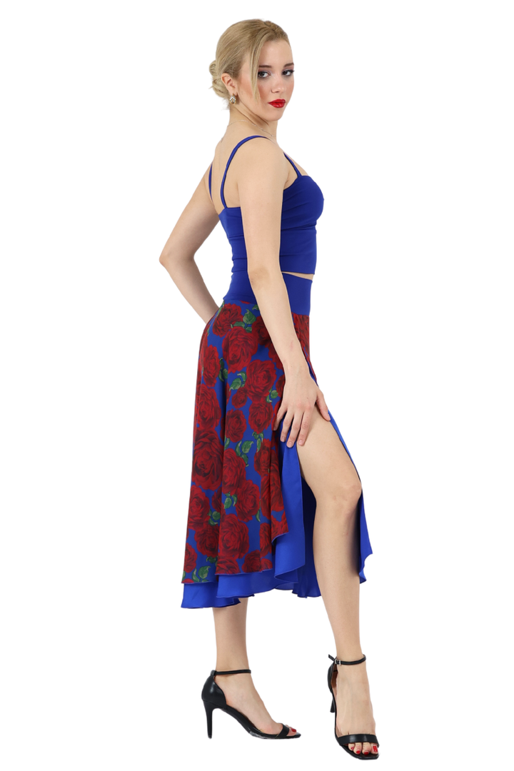 Midnight Rose Print Two-layer Satin Dance Skirt