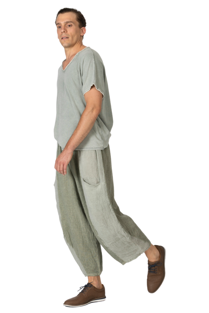 Two-Toned Linen Blend Balloon Pants