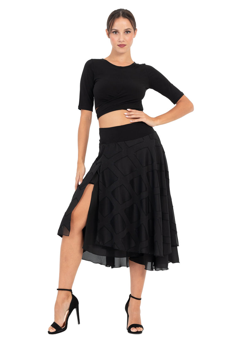 Two-layer Black 3D Relief Georgette Dance Skirt