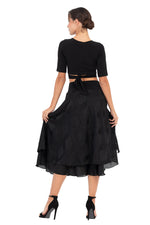 Load image into Gallery viewer, Two-layer Black 3D Relief Georgette Dance Skirt
